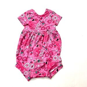 Stitched Reject Starbucks Flamingo Pink Baby Romper with Fun Print